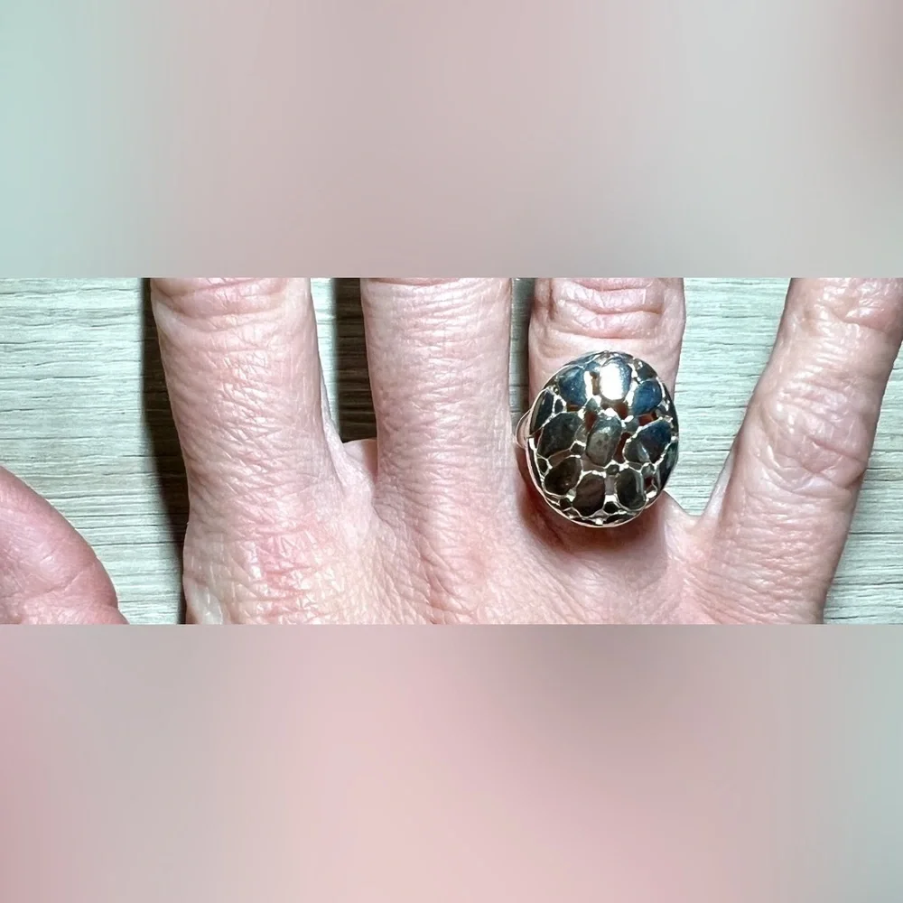 Vintage Designer Marsala Sterling Silver Pebble Cut-Out Dome Ring, Size 6.75